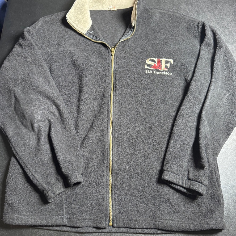 Unbranded Fleece Jacket Mens‎ L Black Solid SF San Francisco Vintage Made in USA